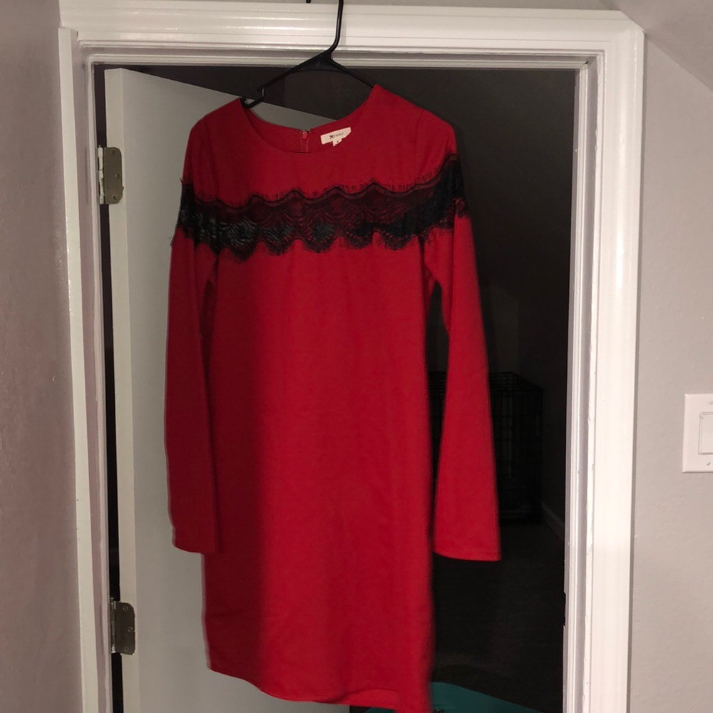 Red dress with black lace